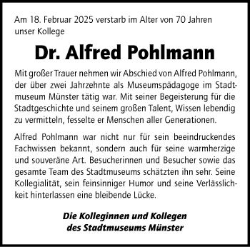 Anzeige von Dr. Alfred Pohlmann 