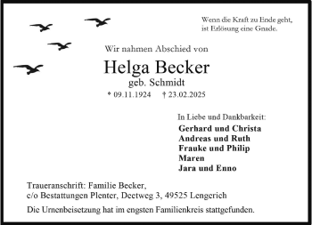 Anzeige von Helga Becker 