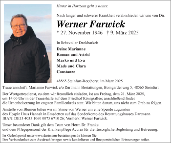 Anzeige von Werner Farwick 