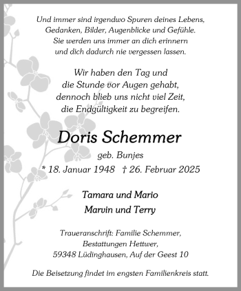 Anzeige von Doris Schemmer 
