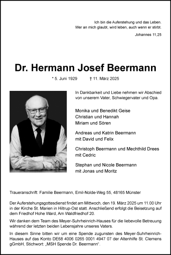 Anzeige von Dr. Hermann Josef Beermann 