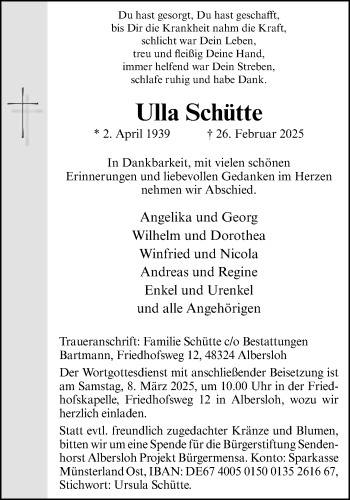 Anzeige von Ulla Schütte 