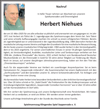 Anzeige von Herbert Niehues 