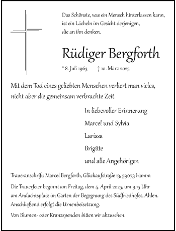 Anzeige von Rüdiger Bergforth 