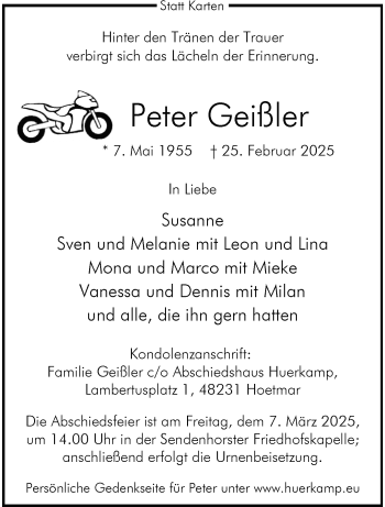 Anzeige von Peter Geißler 