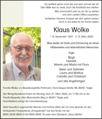 Anzeige von Klaus Wolke 