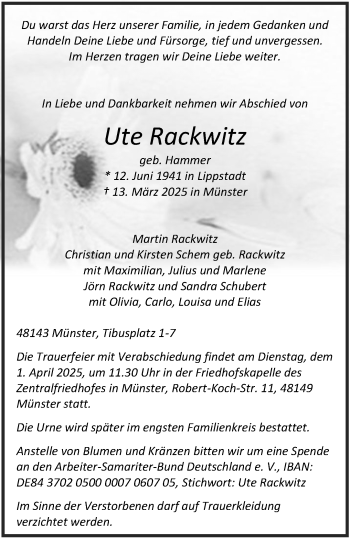Anzeige von Ute Rackwitz 