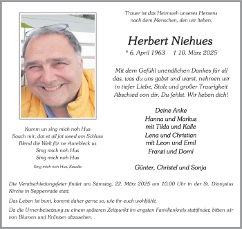 Anzeige von Herbert Niehues 