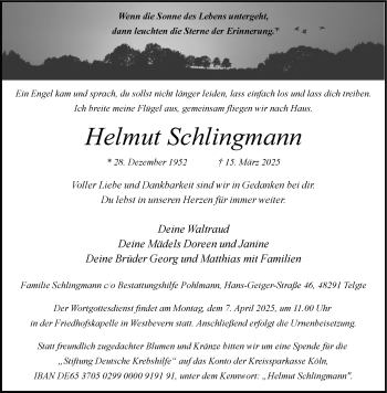 Anzeige von Helmut Schlingmann 