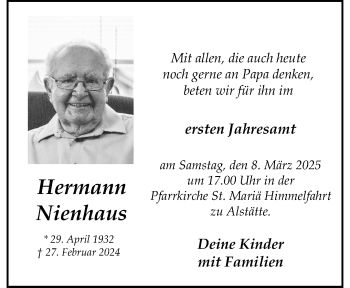 Anzeige von Hermann Nienhaus 