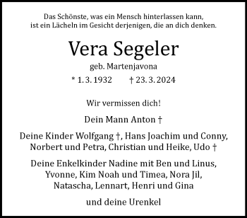 Anzeige von Vera Segeler 