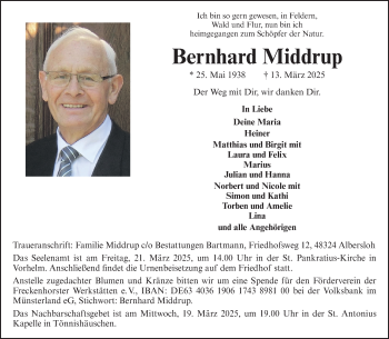 Anzeige von Bernhard Middrup 