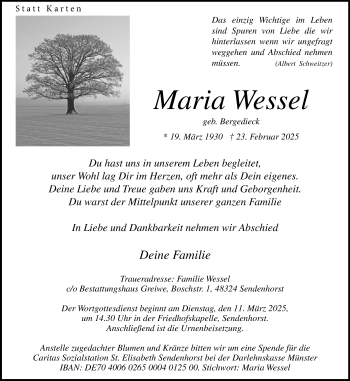 Anzeige von Maria Wessel 