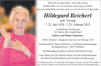 Anzeige von Hildegard Reichert 