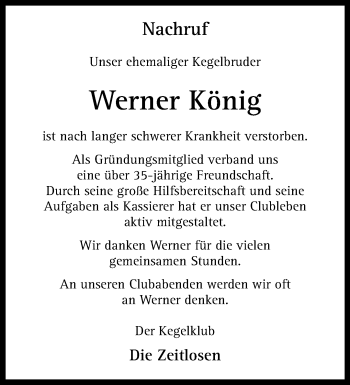 Anzeige von Werner König 