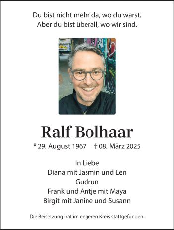 Anzeige von Ralf Bolhaar 