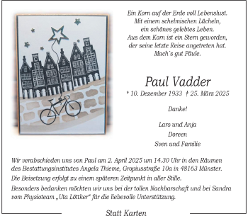 Anzeige von Paul Vadder 