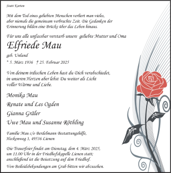 Anzeige von Elfriede Mau 