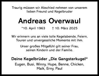 Anzeige von Andreas Overwaul 