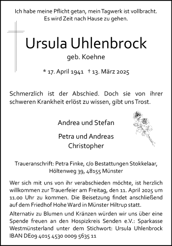 Anzeige von Ursula Uhlenbrock 
