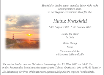 Anzeige von Heinz Freisfeld 