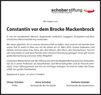 Anzeige von Constantin vor dem Brocke Mackenbrock 