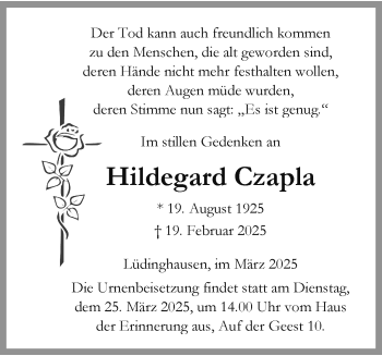 Anzeige von Hildegard Czapla 