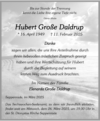 Anzeige von Hubert Große Daldrup 