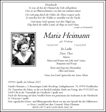 Anzeige von Maria Heimann 