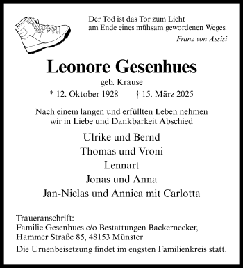 Anzeige von Leonore Gesenhues 