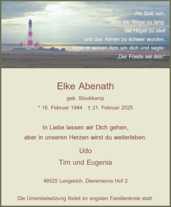Anzeige von Elke Abenath 