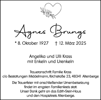 Anzeige von Agnes Brungs 