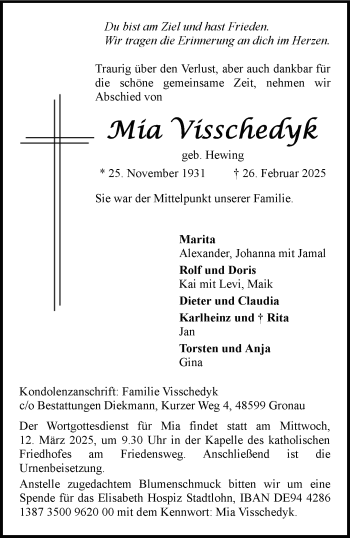 Anzeige von Mia Visschedyk 