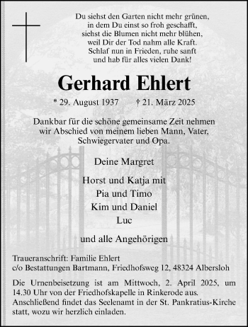 Anzeige von Gerhard Ehlert 