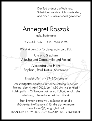 Anzeige von Annegret Roszak 