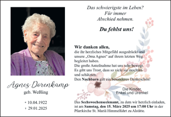 Anzeige von Agnes Dorenkamp 