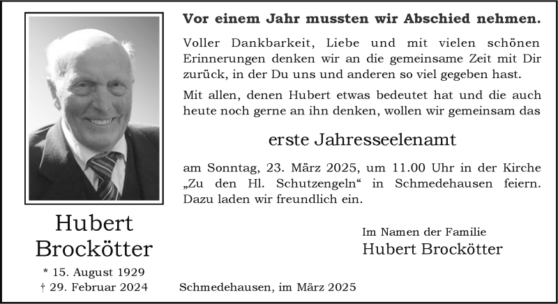  Traueranzeige für Hubert Brockötter vom 19.03.2025 aus 
