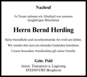 Anzeige von Bernd Herding 