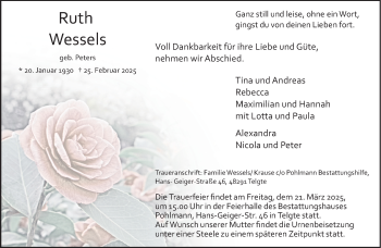 Anzeige von Ruth Wessels 