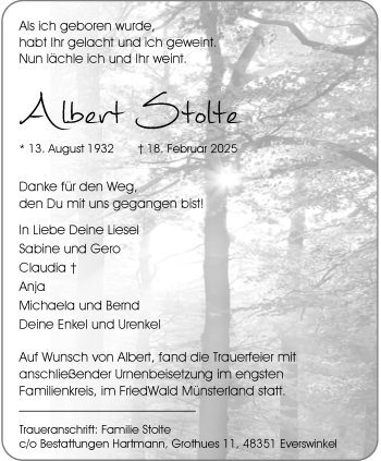 Anzeige von Albert Stolte 