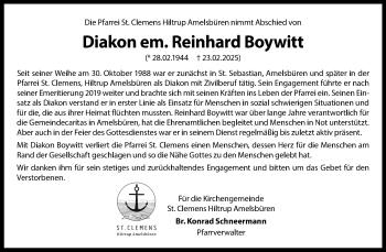 Anzeige von Reinhard Boywitt 
