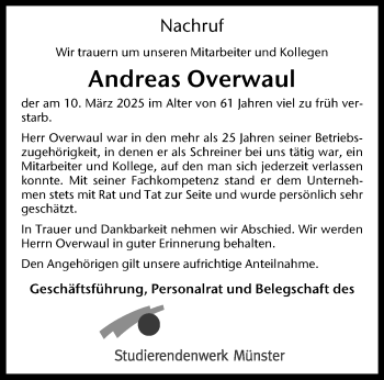 Anzeige von Andreas Overwaul 
