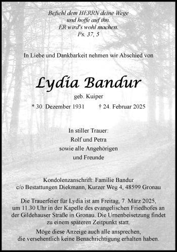 Anzeige von Lydia Bandur 