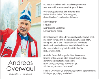 Anzeige von Andreas Overwaul 
