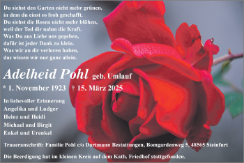 Anzeige von Adelheid Pohl 