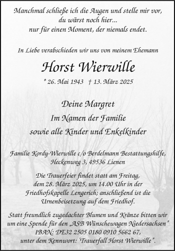 Anzeige von Horst Wierwille 