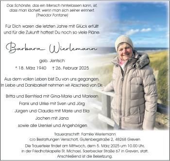 Anzeige von Barbara Wierlemann 