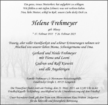 Anzeige von Helene Frehmeyer 
