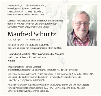 Anzeige von Manfred Schmitz 