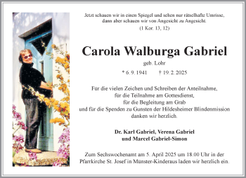 Anzeige von Carola Walburga Gabriel 